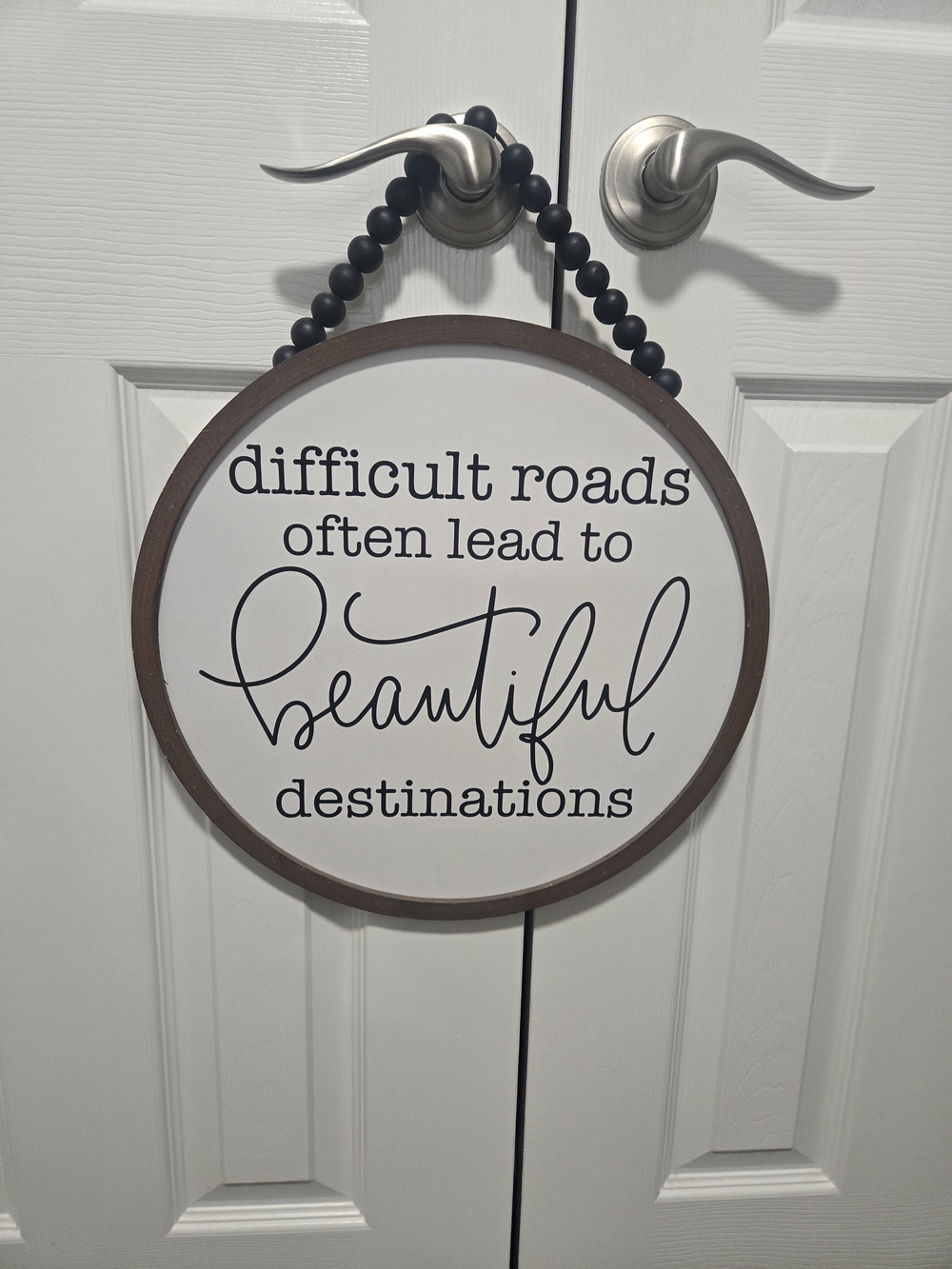 Decorative Round Wall Sign - White with Black Script